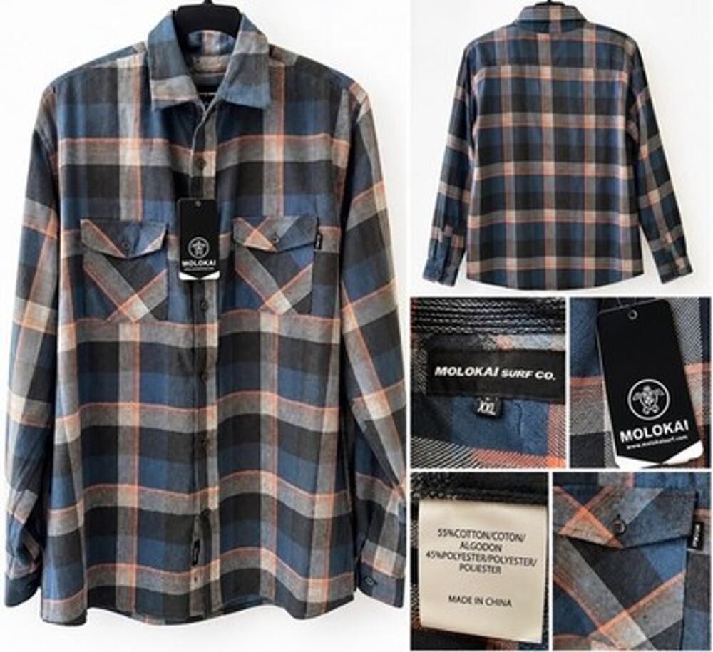 Molokai Surf Co. Plaid Flannel Button Front Dual Pocket Shirt Blue XXL Men’s